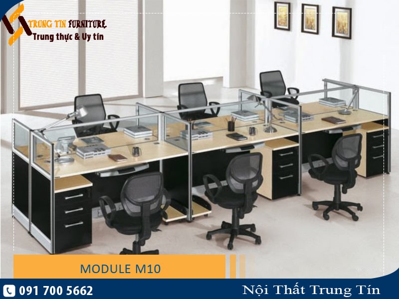 Vách ngăn văn phòng nỉ kính - Cụm bàn làm việc 6 người M10
