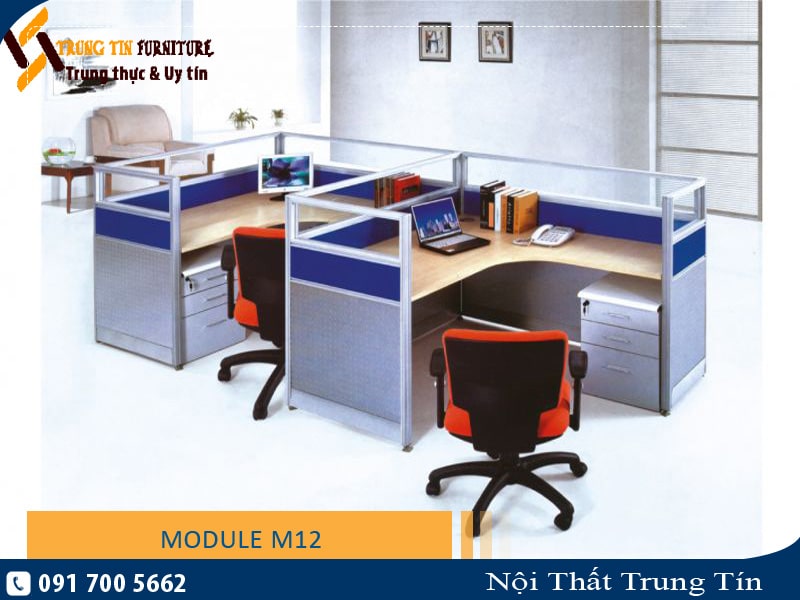 Vách ngăn văn phòng nỉ kính cao cấp - Module bàn làm việc M12