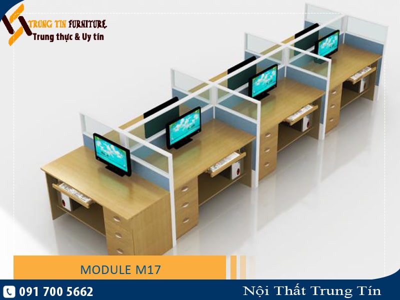 Module bàn làm việc 7 người - Vách ngăn văn phòng nỉ kính