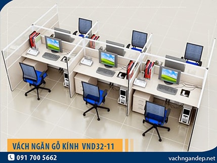 Vách ngăn khung nhôm gỗ - kính VND32-11