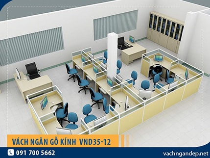 Vách ngăn khung nhôm gỗ - kính VND35-12