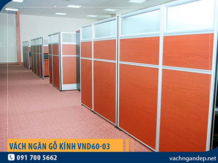 Vách ngăn khung nhôm gỗ - kính VND60-03