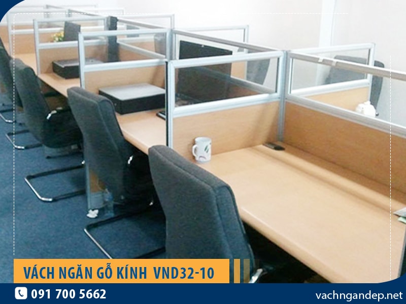 Vách ngăn văn phòng khung nhôm gỗ - kính VND32-04