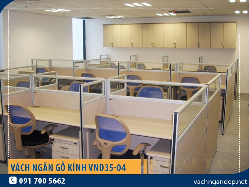 Vách ngăn khung nhôm gỗ - kính VND35-04