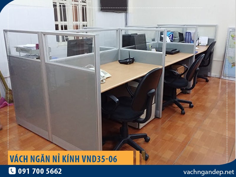 Vách ngăn khung nhôm bọc nỉ kính VND35-06