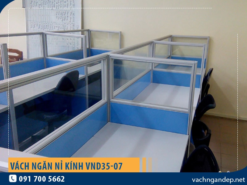 Vách ngăn khung nhôm bọc nỉ kính VND35-07