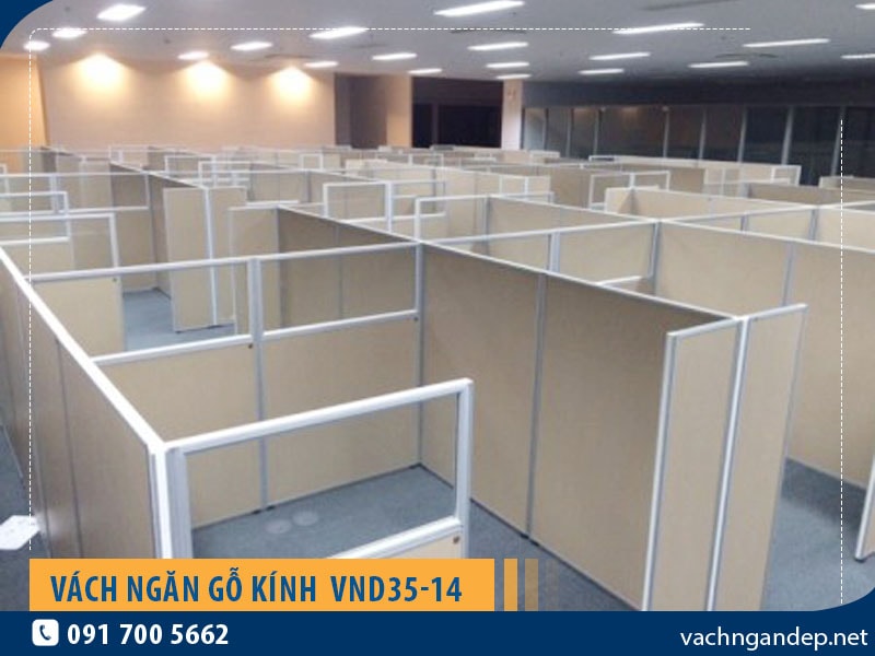 Vách ngăn văn phòng khung nhôm gỗ kính VND35-14