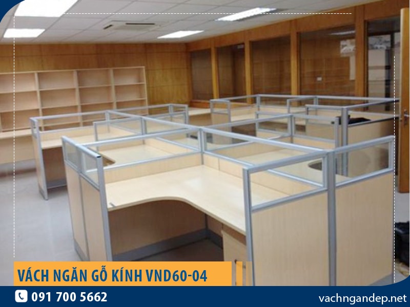 Vách ngăn khung nhôm gỗ - kính VND60-04